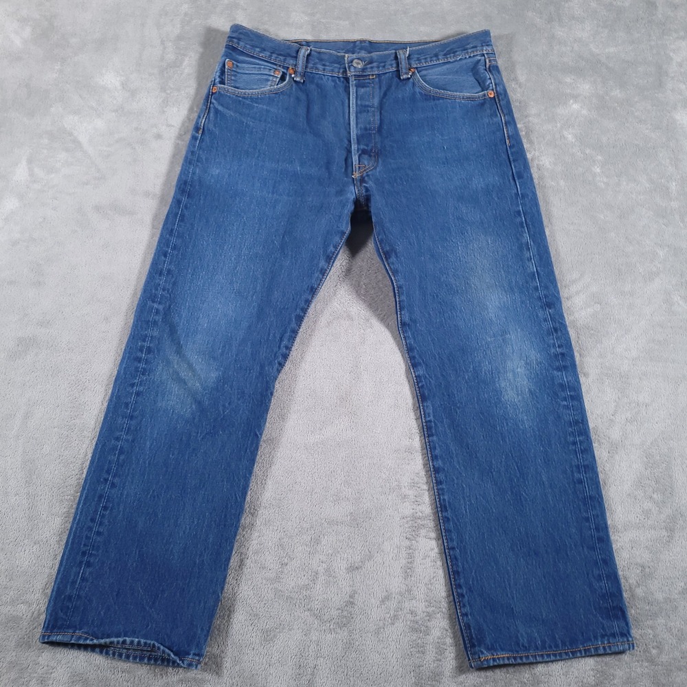 Levi's 501 Jeans Mens 36x30 (Fits 34x28) Blue Button Fly Straight Leg Denim - Picture 2 of 10